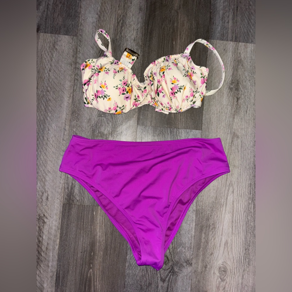 Shade & Shore Floral Bikini Set in Cream and Purple